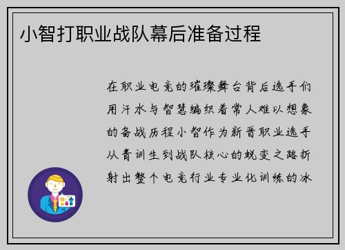小智打职业战队幕后准备过程
