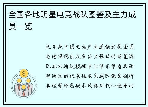 全国各地明星电竞战队图鉴及主力成员一览